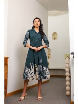 Jisora - Women's Teal Printed Cotton Dress