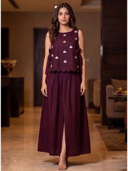 B'Infinite - Wine Linen Embellished Co-Ord Set