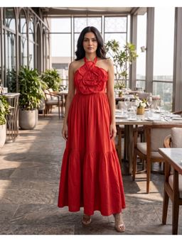 B'Infinite - Red Applique Halter Maxi Dress