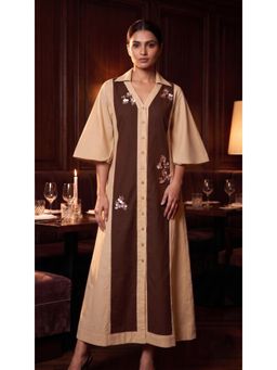 B'Infinite - Latte Espresso Brown Embellished Shirt Dress