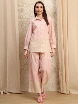 JAKANARY - Stripes Shirt-Neck Co-Ord Set