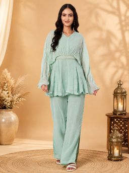 SILCHIC - Women Zari Boti Co-Ord Set Pista Green