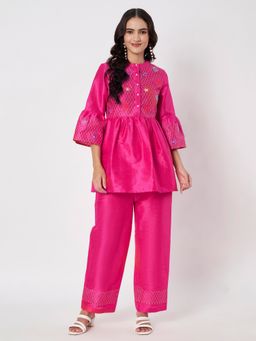 SILCHIC - Women Floral Embroidery Flared Sleeves Co-Ord Set