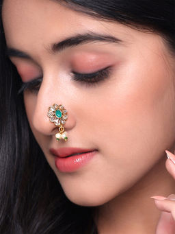 Yellow Chimes - Gold Toned Pressing/Non Piercing Crystal Studded Combo 5 Pcs of Nose Pins