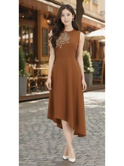 AAREIN - Brown Embroidered Polyester Dress