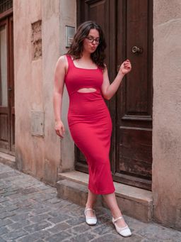 ZUMMER - Magenta Solid Cotton Dress