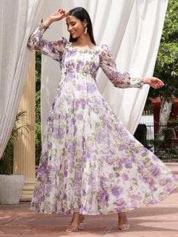Beatnik - Purple Printed Organza Dress