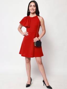 Beatnik - Maroon Solid Polyester Dress