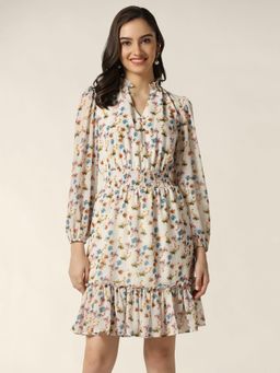 Beatnik - White Printed Georgette Dress