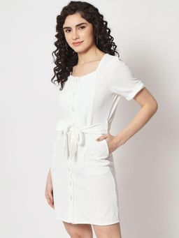 Beatnik - White Solid Polyester Dress