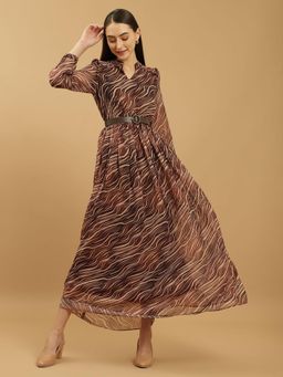Beatnik - Brown Printed Chiffon Dress