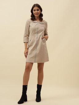 Beatnik - Beige Solid Cotton Blend Dress