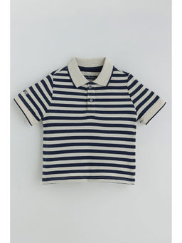 One Friday - Boys Blue Regular Short Sleeve Yarn Dyed Polo T-Shirt