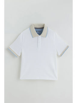 One Friday - Boys White Regular Short Sleeve Solid Polo T-Shirt