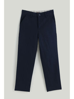 One Friday - Boys Navy Blue Regular Fit Striped Trouser