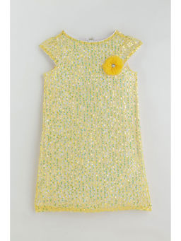 One Friday - Girls Yellow A-Line Cap Sleeve Dress