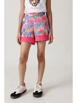 One Friday - Girls Multi-Color Regular Fit Printed Shorts