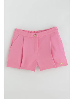 One Friday - Girls Pink Regular Fit Solid Shorts