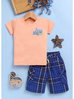 Toonyport - Boys Peach Printed Cotton T-shirt and Shorts (Set of 2)