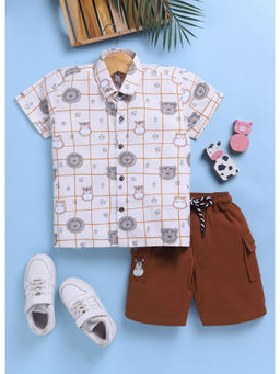 Toonyport - Boys Brown Printed Cotton Shirt & Shorts (Set of 2)