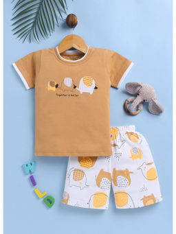 Toonyport - Boys Brown Cotton T-shirt and Shorts (Set of 2)