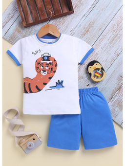 Toonyport - Boys White Printed Cotton T-shirt and Shorts (Set of 2)