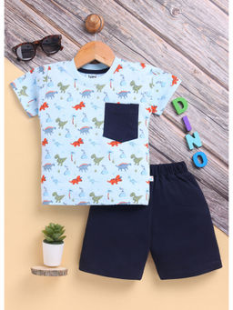 Toonyport - Boys Blue Printed Cotton T-shirt and Shorts (Set of 2)