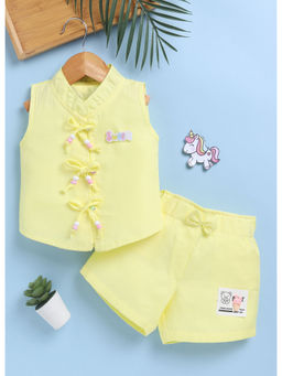 Toonyport - Girls Yellow Solid Cotton Top & Shorts (Set of 2)