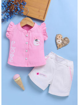 Toonyport - Girls Pink Printed Cotton T-Shirt & Shorts (Set of 2)