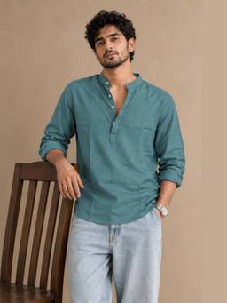 XKIND - Teal Mandarin Polo Shirt Relaxed Fit
