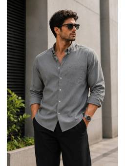 XKIND - Grey Oxford Regular Fit Casual Shirt