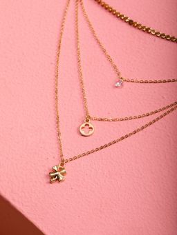 PRITA - Floral Solitaire Heart Link Layered Gold Plated Necklace