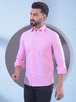 CRIMSOUNE CLUB - Pink Cotton Full Sleeves Shirt