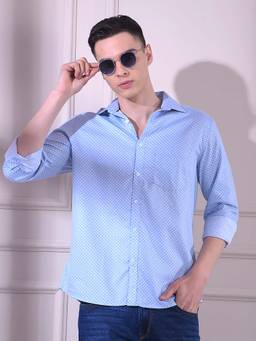 CRIMSOUNE CLUB - Blue Cotton Blend Full Sleeves Shirt