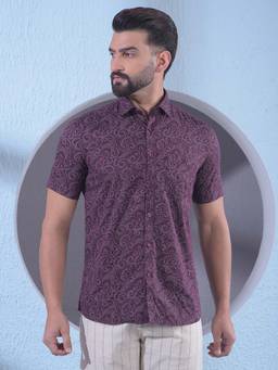CRIMSOUNE CLUB - Maroon Cotton Blend Half Sleeves Shirt