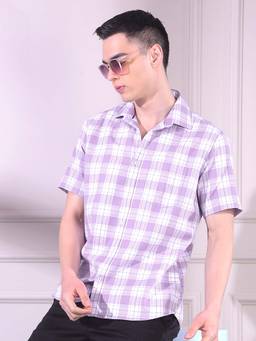CRIMSOUNE CLUB - Purple Cotton Half Sleeves Shirt