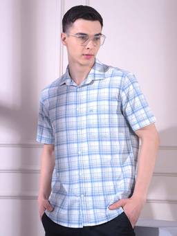 CRIMSOUNE CLUB - Blue Cotton Half Sleeves Shirt