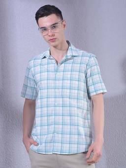 CRIMSOUNE CLUB - Green Cotton Half Sleeves Shirt