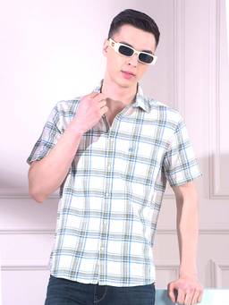 CRIMSOUNE CLUB - Green Cotton Blend Half Sleeves Shirt