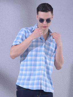 CRIMSOUNE CLUB - Blue Lyocell Blend Half Sleeves Shirt