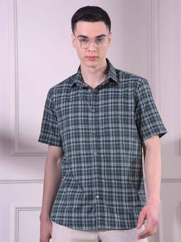 CRIMSOUNE CLUB - Green Cotton Half Sleeves Shirt