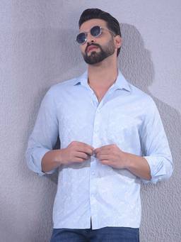 CRIMSOUNE CLUB - Blue Cotton Blend Full Sleeves Shirt