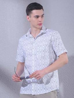 CRIMSOUNE CLUB - White Cotton Blend Half Sleeves Shirt