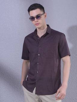 CRIMSOUNE CLUB - Brown Cotton Blend Half Sleeves Shirt