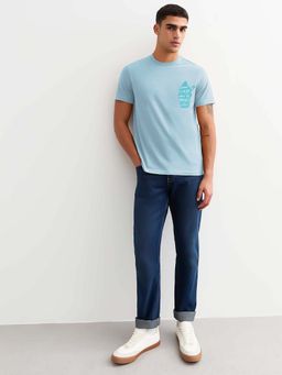 PRONK - Blue Cotton Half Sleeves T-Shirt