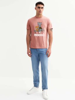 PRONK - Pink Cotton Half Sleeves T-Shirt