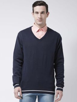 Club York - Men Navy Blue Solid Pullover