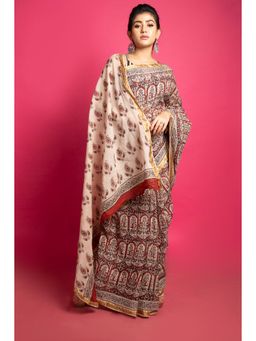 Unnati Silks - Red Pure Bagru Mulmul Cotton Saree with Unstitched Blouse