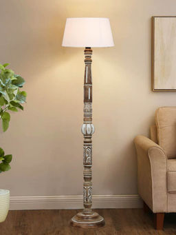 Homesake - Carving Antique Wooden Floor Lamp White