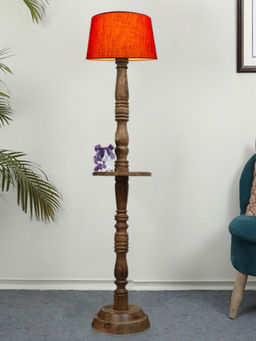 Homesake - Round Mabel Black Wood Floor Lamp Red